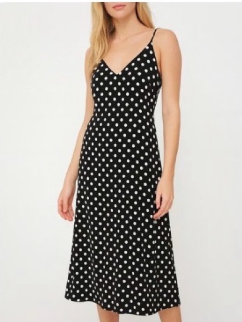 Black Polka Dot Slip Silk Dress with White Dots in size 8P